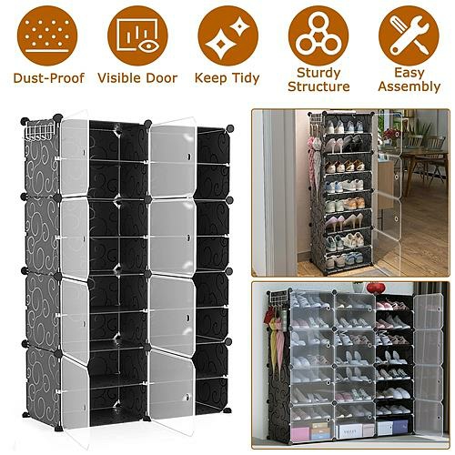 Storage And Organization | 8-Tier 2-Row Shoe Rack Organizer Stackable Standing Shoe Storage Shelf Plastic Shoe Cabinet Tower With Transparent Doors For Heels Boots Housewares Storage And Organization