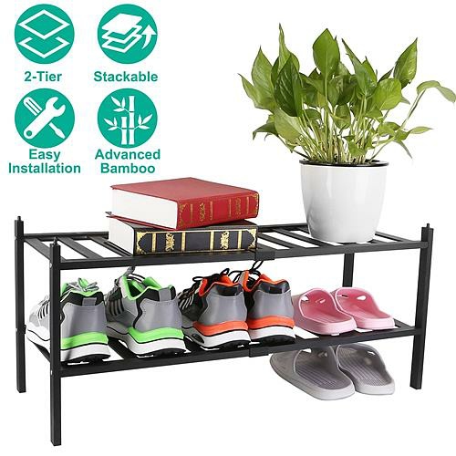 Storage And Organization | Bamboo Shoe Rack 2-Tier Stackable Shoe Shelf Housewares Storage And Organization