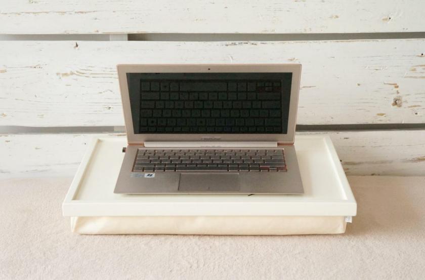 Storage And Organization | Breakfast Serving Tray Or Laptop Lap Desk- Off White With Ivory Linen Fabric Housewares Storage And Organization