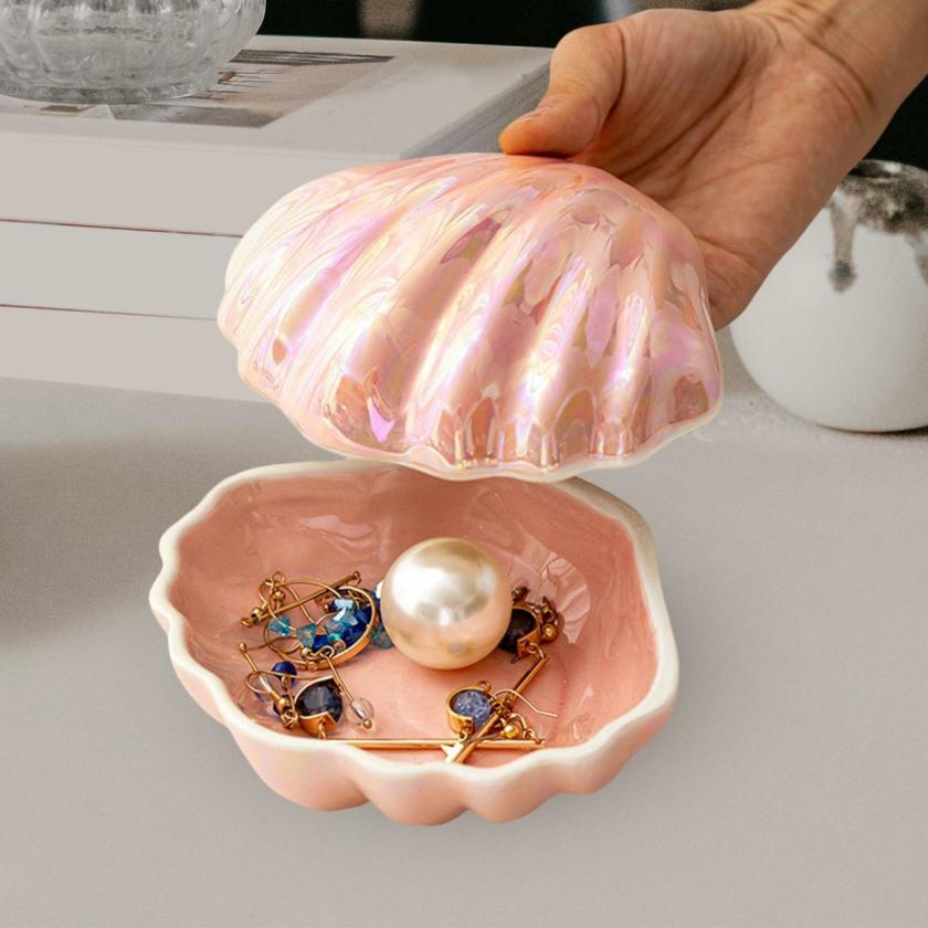 Storage And Organization | Ceramic Seashell Jewelry Storage Box Trinket Box Collectible Fashion Creative For Desktop Dresser Living Room Home Ornaments Housewares pink