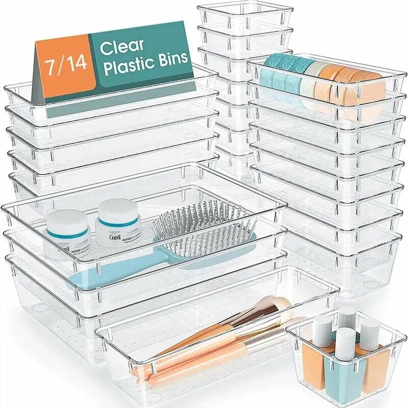 Storage And Organization | Clear Plastic Bins Storage Organizer Set 714 Housewares 14PCs G1008B