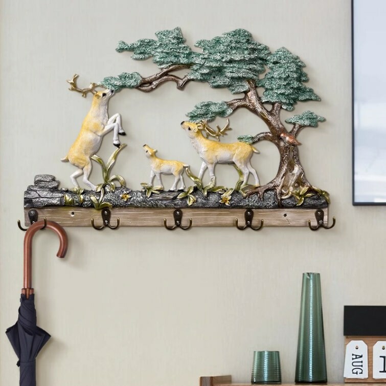 Storage And Organization | Deer Living Room Wall Hook, Tree Clothes Hanging,Creative Hook,Multiple Hooks,Convenient Wall Rack,Room Decoration,Storage Rack,Resin Hanger Housewares Storage And Organization