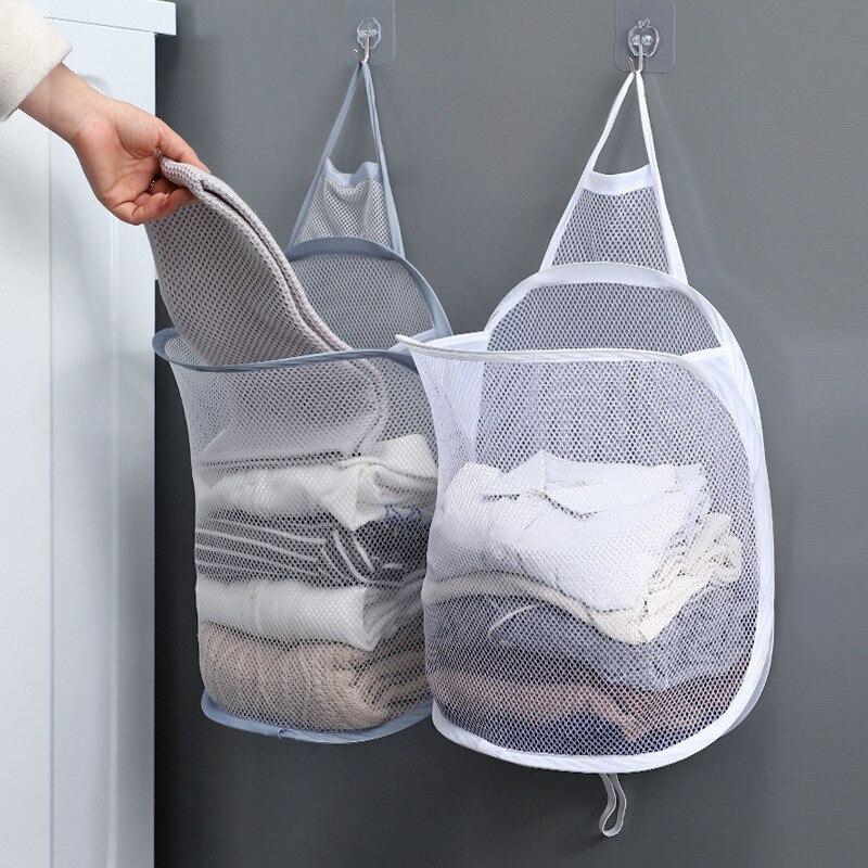 Storage And Organization | Folding Laundry Basket Organizer For Dirty Clothes Bathroom Clothes Mesh Storage Bag Housewares Grey