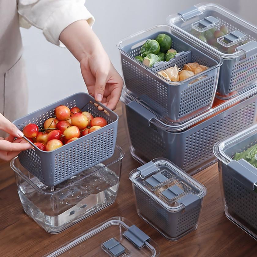 Storage And Organization | Fresh Produce Vegetable Fruit Storage Containers For Refrigerator Fridge Organizer Bins Draining Crisper With Strainers Housewares Storage And Organization