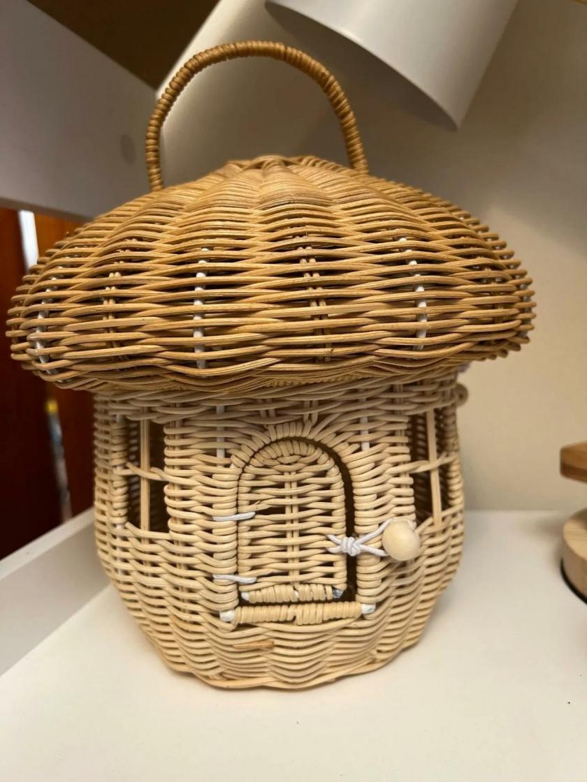 Storage And Organization | Handcrafted Wicker Fairy House Basket With Door Housewares Mushroom basket