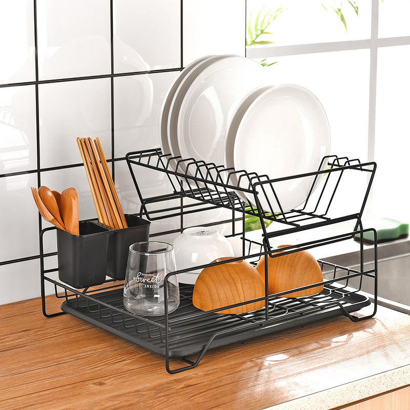 Storage And Organization | Kitchen Drain Rack Wire Dish Drying Rack Cutlery Dish Storage Rack Multi-Functional Double-Layer Storage Rack Drain Rack Countertop Housewares Black