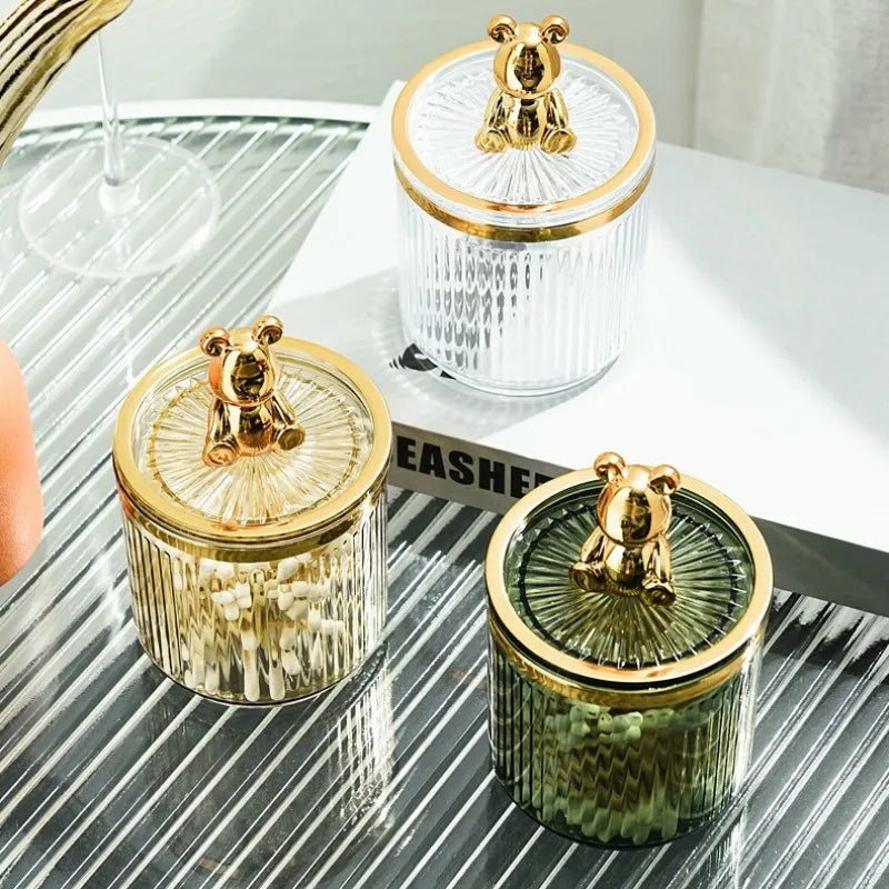 Storage And Organization | Luxurious Glass Jewelry Boxes With Gold Bear Lid Housewares Clear