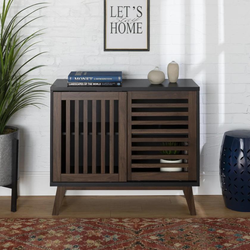 Storage And Organization | Mid-Century Modern Accent Storage Cabinet, Black/Dark Walnut Housewares brown