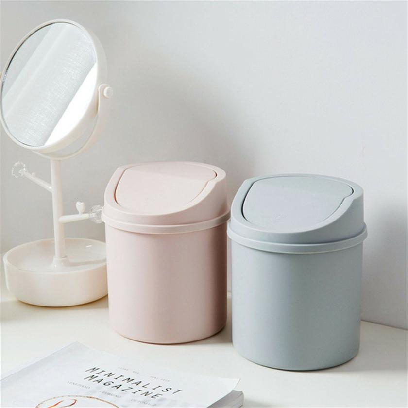 Storage And Organization | Mini Desktop Trashcan Kawaii Stationery Storage Tube With Lid Office Desk Trash Housewares Grey