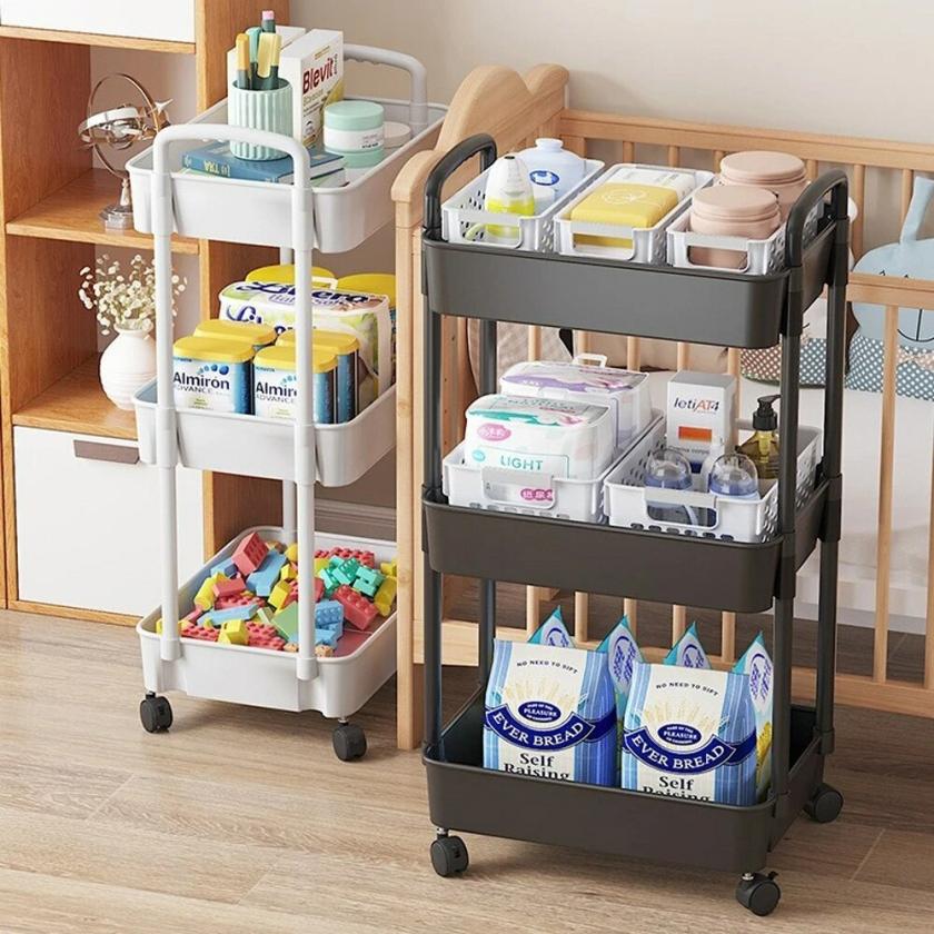 Storage And Organization | Mobile Storage Rack Trolley Kitchen Bathroom Bedroom Multi Storey Snacks Storage Rack With Wheels Housewares Black