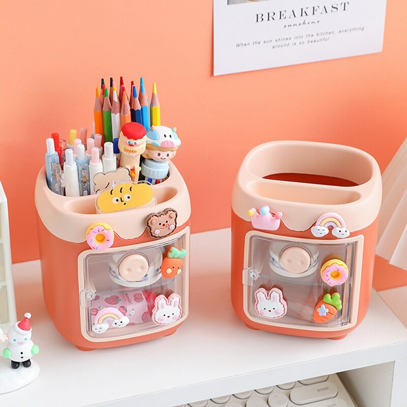 Storage And Organization | Piggy Drawer Pen Holder Cartoon Multi Grid Cute Creative Girl Heart Student Multifunctional Storage Office Stationery Housewares Storage And Organization