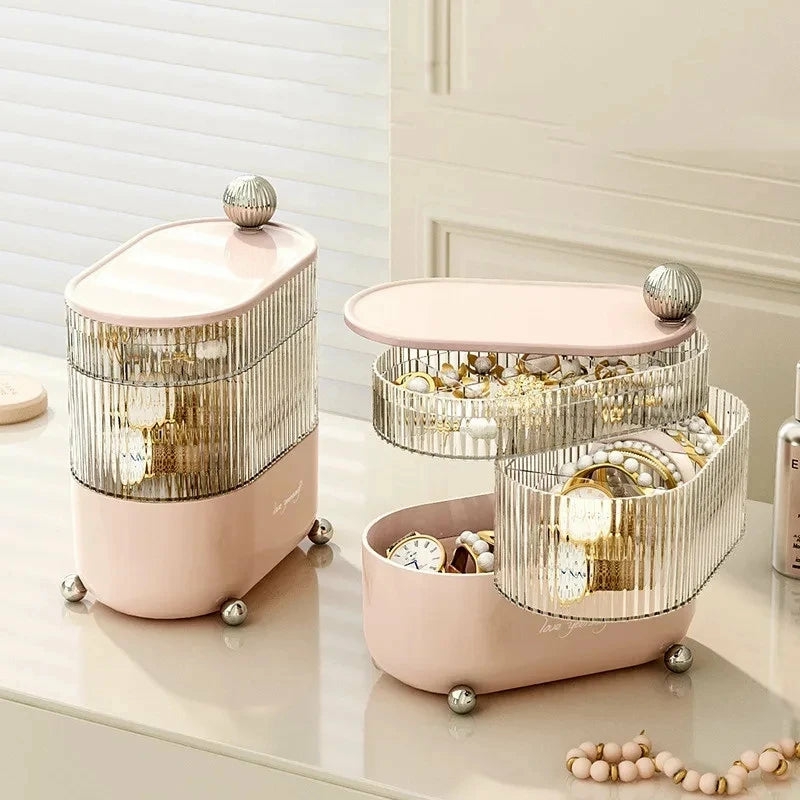 Storage And Organization | Pink Rotating Jewelry Organizer Box With Lid Housewares 3-layer storage