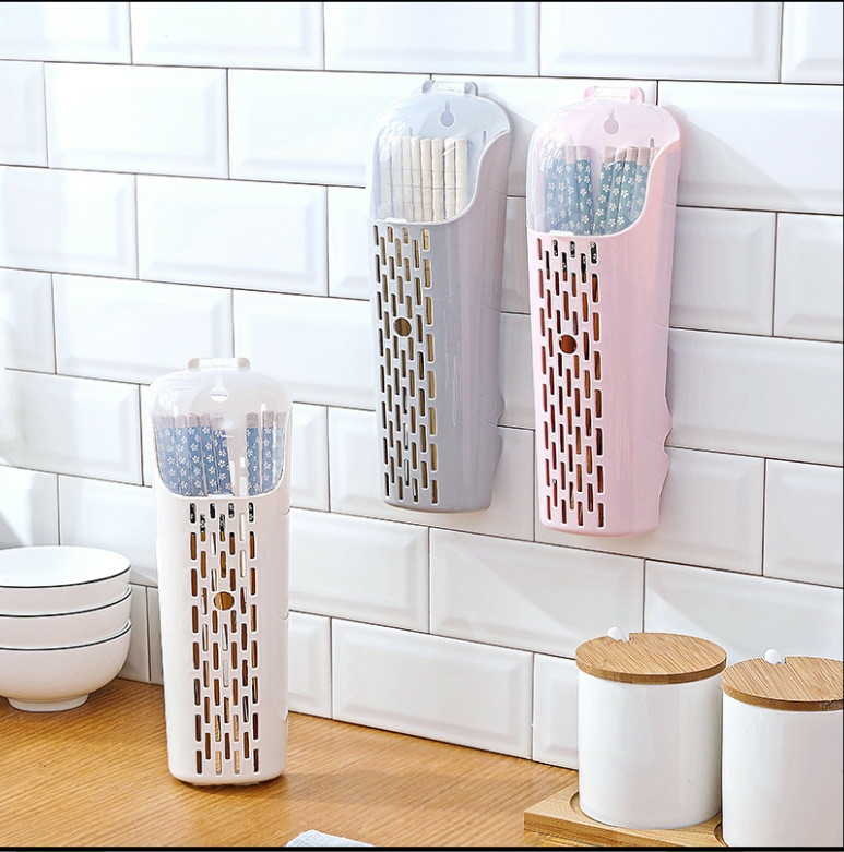 Storage And Organization | Plastic Chopstick Basket With Lid Dustproof And Draining Kitchen Spoon Chopstick Storage Rack Housewares Beige