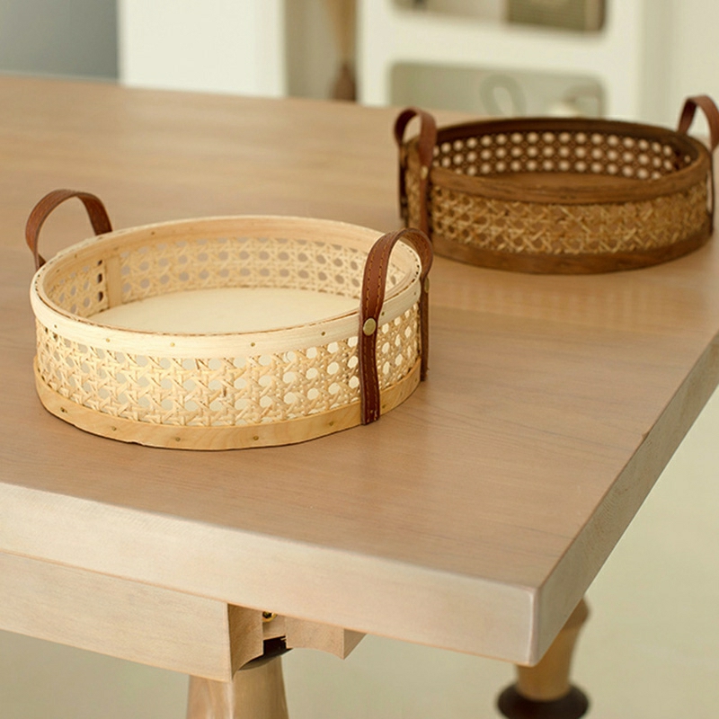 Storage And Organization | Rattan Woven Storage Basket Home Living Room Round Placing Tray For Fruit Bread Breathable Desktop Organizer Housewares brown