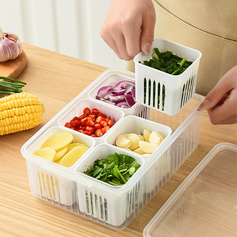 Storage And Organization | Refrigerator Storage Box 4/6 Grid Food Vegetable Fruit Storage Box Fridge Organizer Drain Basket Housewares Storage And Organization