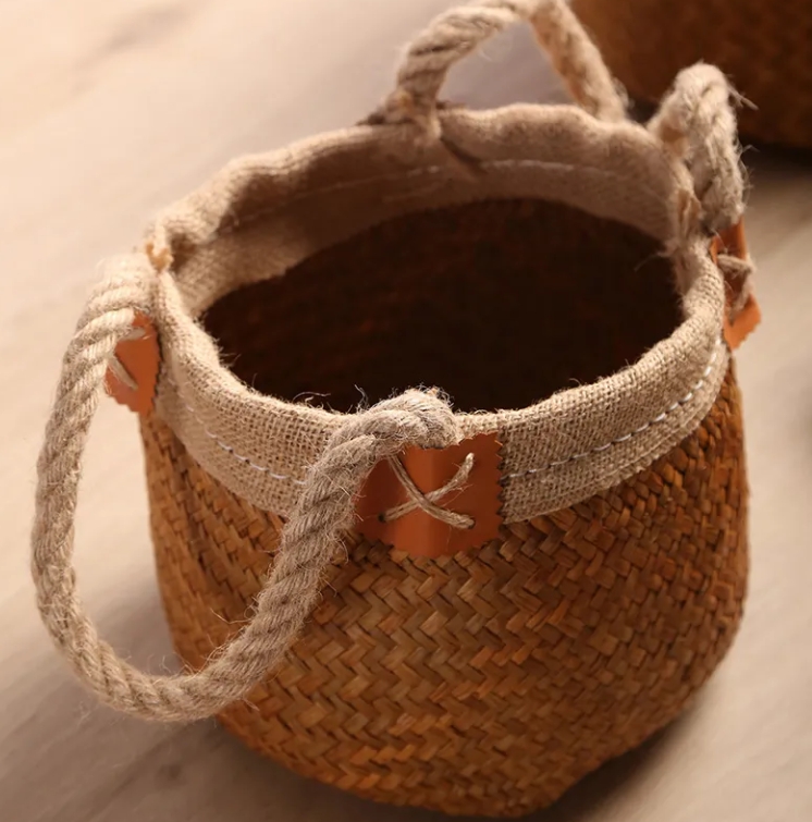 Storage And Organization | Sea Grass Pure Hand-Woven Hand-Held Flower Basket Dry Flowerpot Sundries Storage Basket Home Decoration Bamboo Woven Vase Housewares Storage And Organization