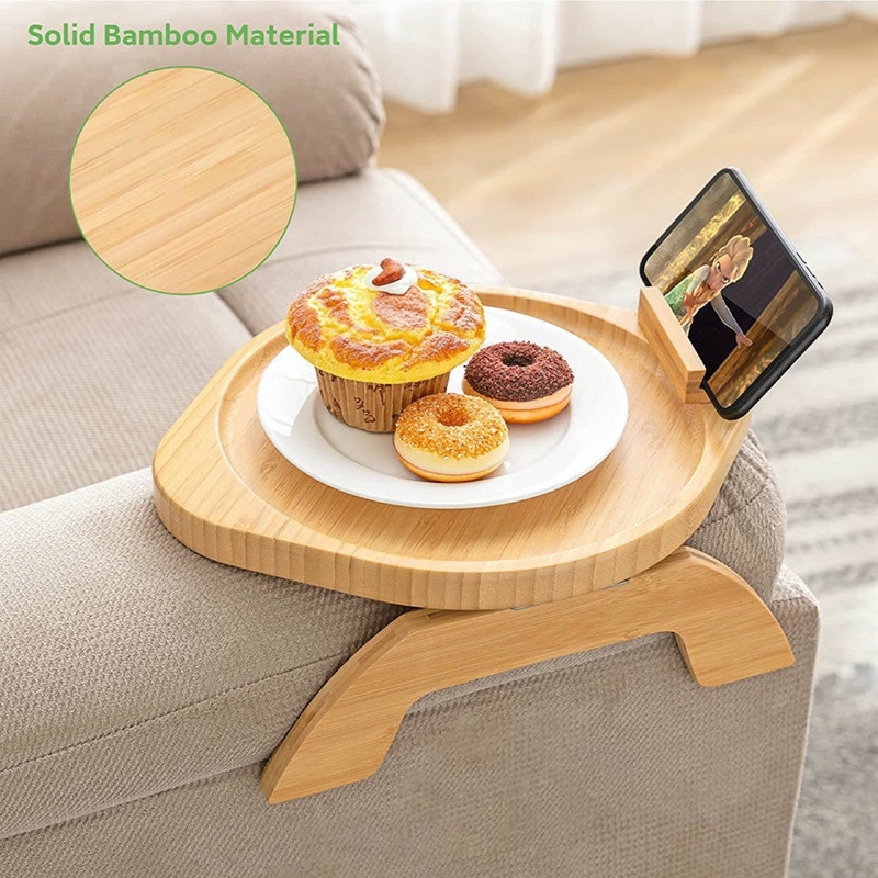 Storage And Organization | Sofa Tray Table Armrest Clip-On Holder Natural Bamboo Snack Food Tray Housewares Storage And Organization