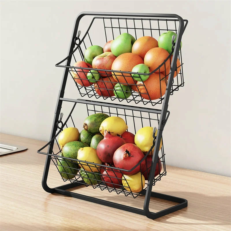 Storage And Organization | Two-Tier Metal Wire Fruit Storage Rack Housewares Black