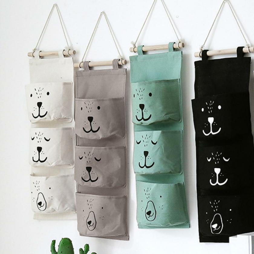 Storage And Organization | Wall Hanging Bag Bear 3 Pocket Hanger Bathroom Baby Hanging Bag 3 Pocket Folding Storage Bag Housewares Black