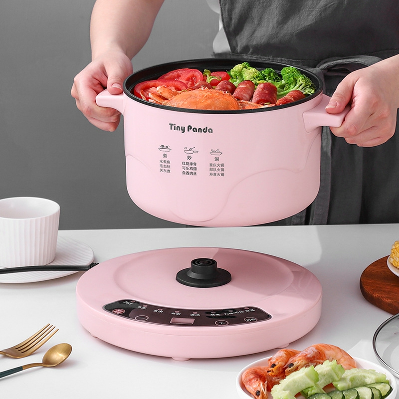 Tableware And Kitchenware | 2.6L Electric Multi Cookers Heating Pan Stew Household Cooking Pot Hotpot Noodles Eggs Soup Steamer Rice Cooker Housewares pink