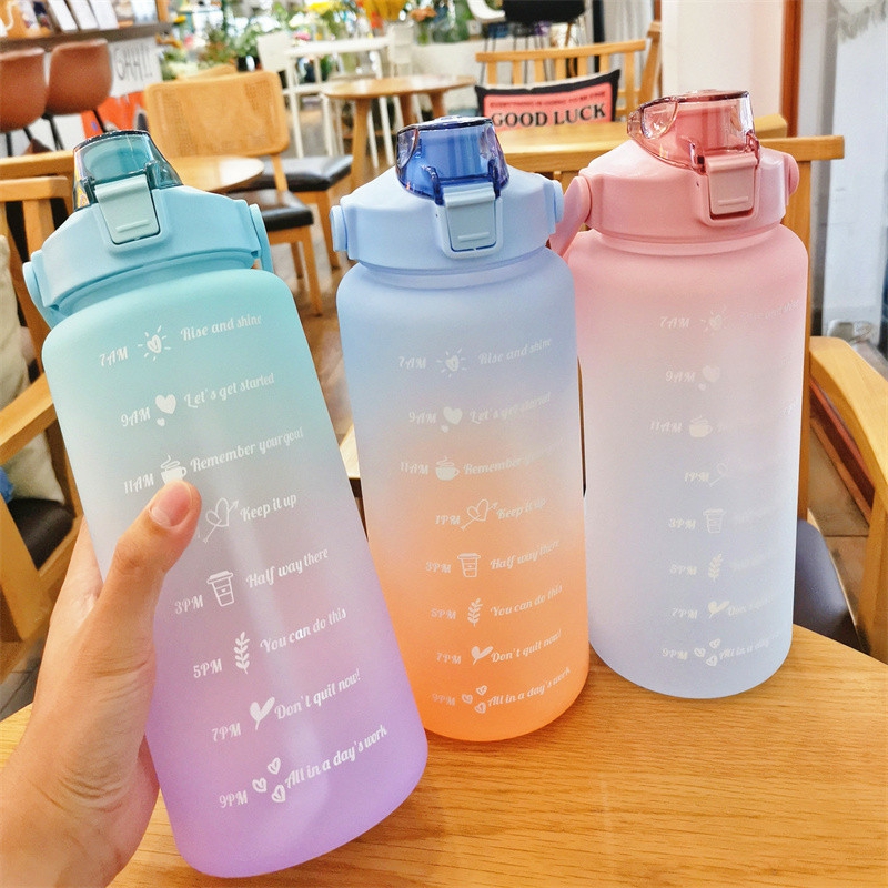 Tableware And Kitchenware | 2 Liters Water Bottle Motivational Drinking Bottle Sports Water Bottle With Time Marker Housewares blue orange