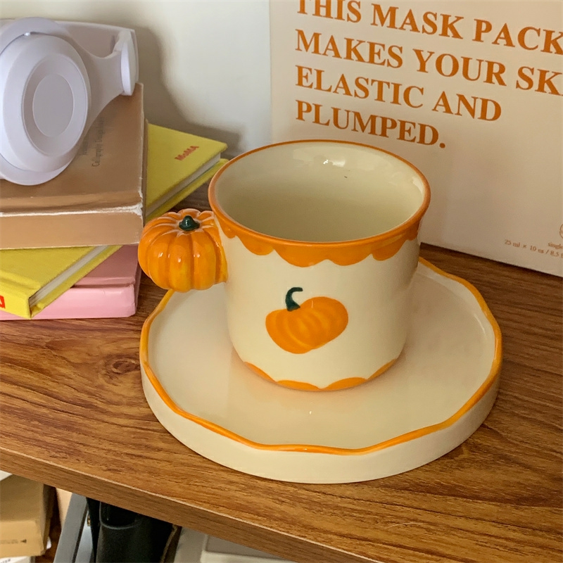 Tableware And Kitchenware | 300Ml Korean Style Cute Pumpkin Coffee Cup Heat Resistant Ceramic Cup Dish Pumpkin Handle Thanksgiving Party Supplies Housewares Tableware And Kitchenware