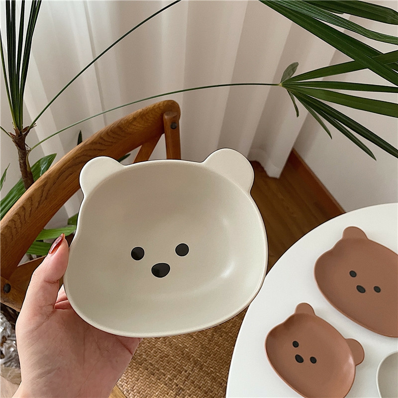 Tableware And Kitchenware | 6 Inches Kawaii Bear Bowl Plate Tableware Ceramics Fruit Noodle Breakfast Salad Bowl Housewares coffee