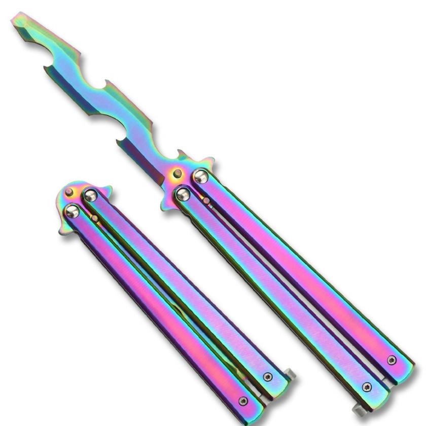 Tableware And Kitchenware | Bottle Popping Balisong Training Rainbow Butterfly Bottle Opener Knife Style Metal Housewares Tableware And Kitchenware