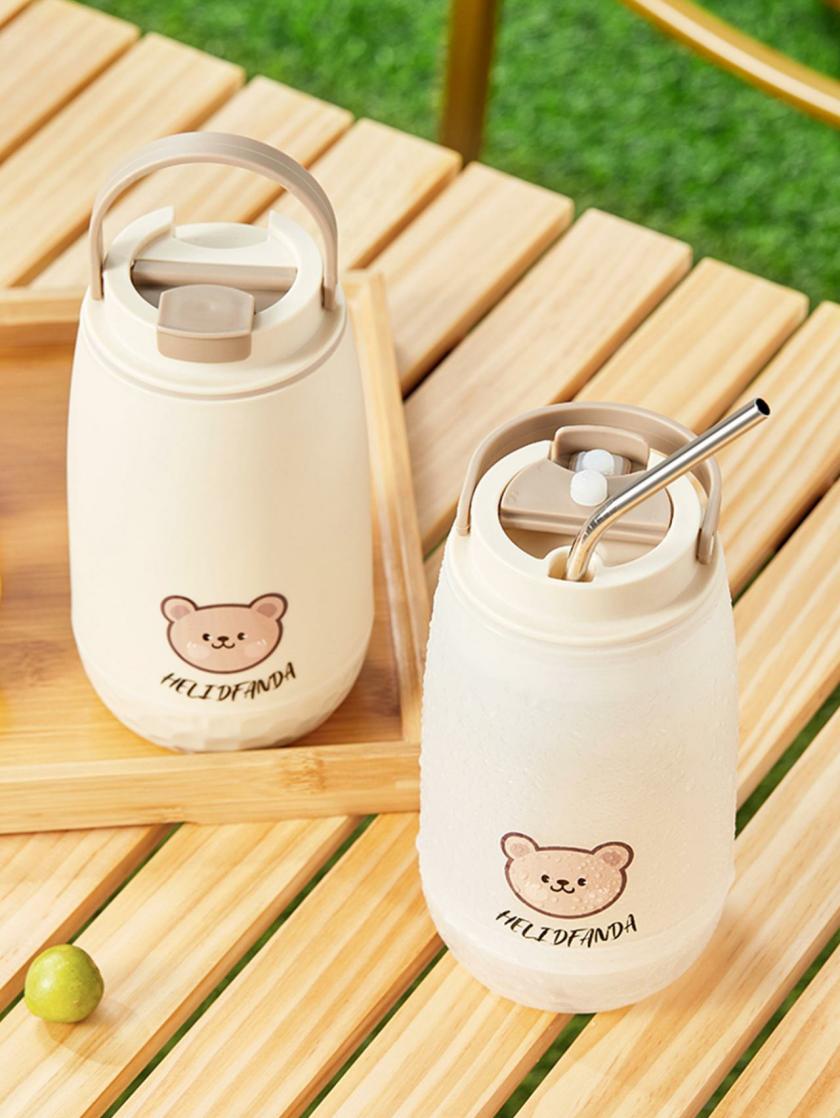 Tableware And Kitchenware | Children’s Water Cup Large-Capacity Plastic Cup Men And Summer Leak-Proof Anti-Fall Cute Kettle Student Portable Housewares Beige