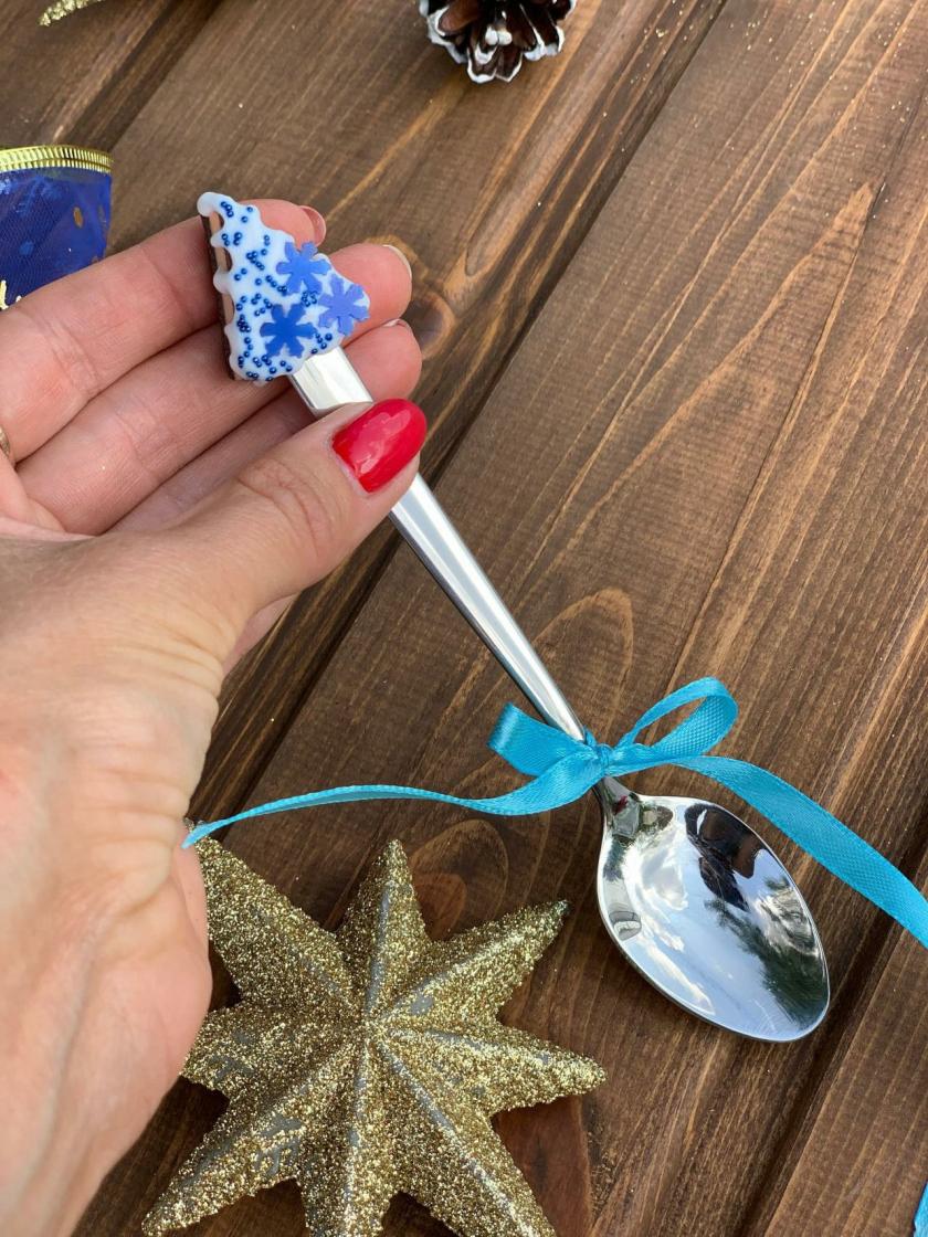 Tableware And Kitchenware | Christmas Spoon, Christmas Present, Decorated Spoon, Cake On A Spoon, Year’s Gift, Decorated Spoon, Handmade Spoon Housewares blue