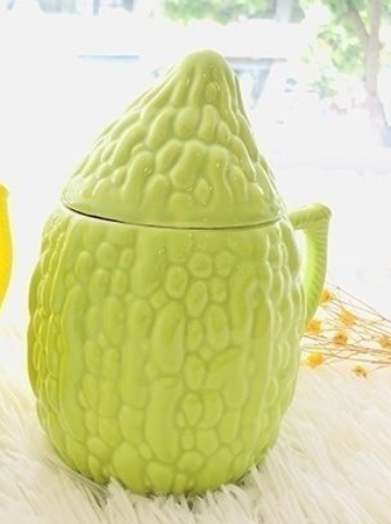 Tableware And Kitchenware | Creative Bitter Melon Ceramic Cup Funny Ins High Beauty Mug With Lid Funny Shape Cartoon Gift Water Cup Housewares Tableware And Kitchenware