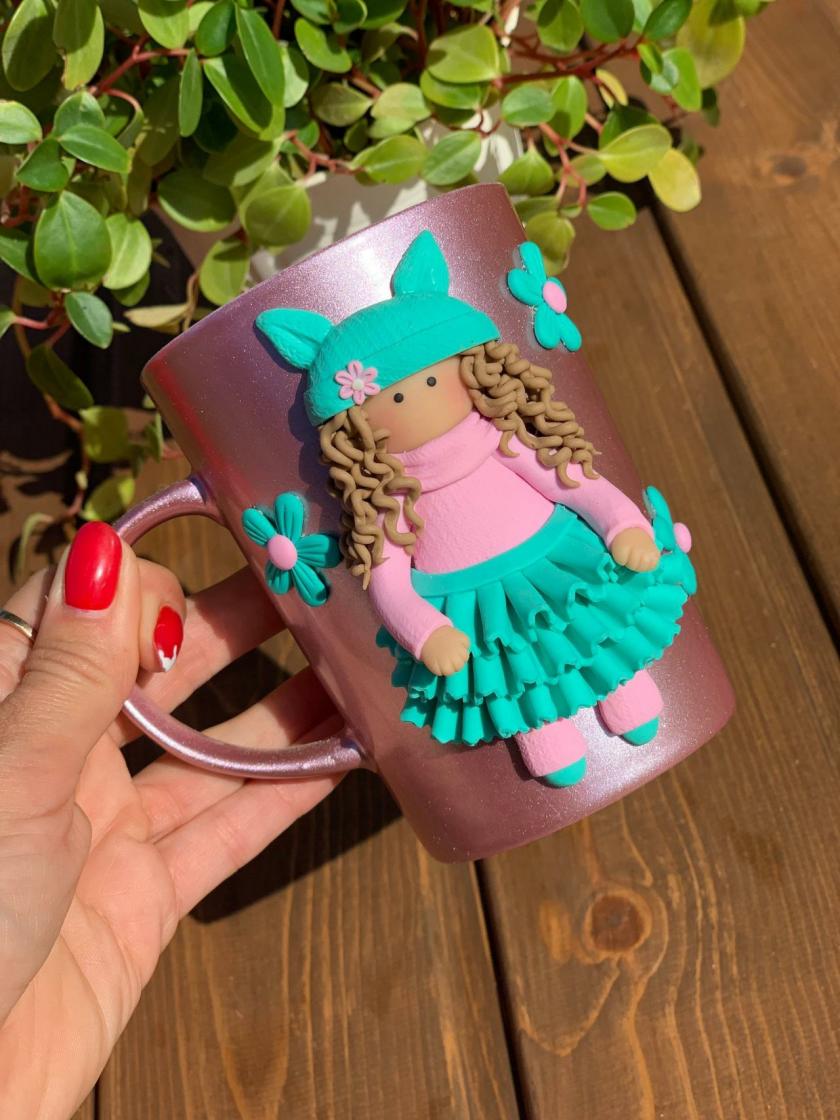 Tableware And Kitchenware | Cup Turner, Daughter Gift, Britday Cozy Mug, Pink Cup With A Girl, Princess Cup, Handmade Cup, Niece, Cup For Children, Cup With A Doll Housewares Tableware And Kitchenware