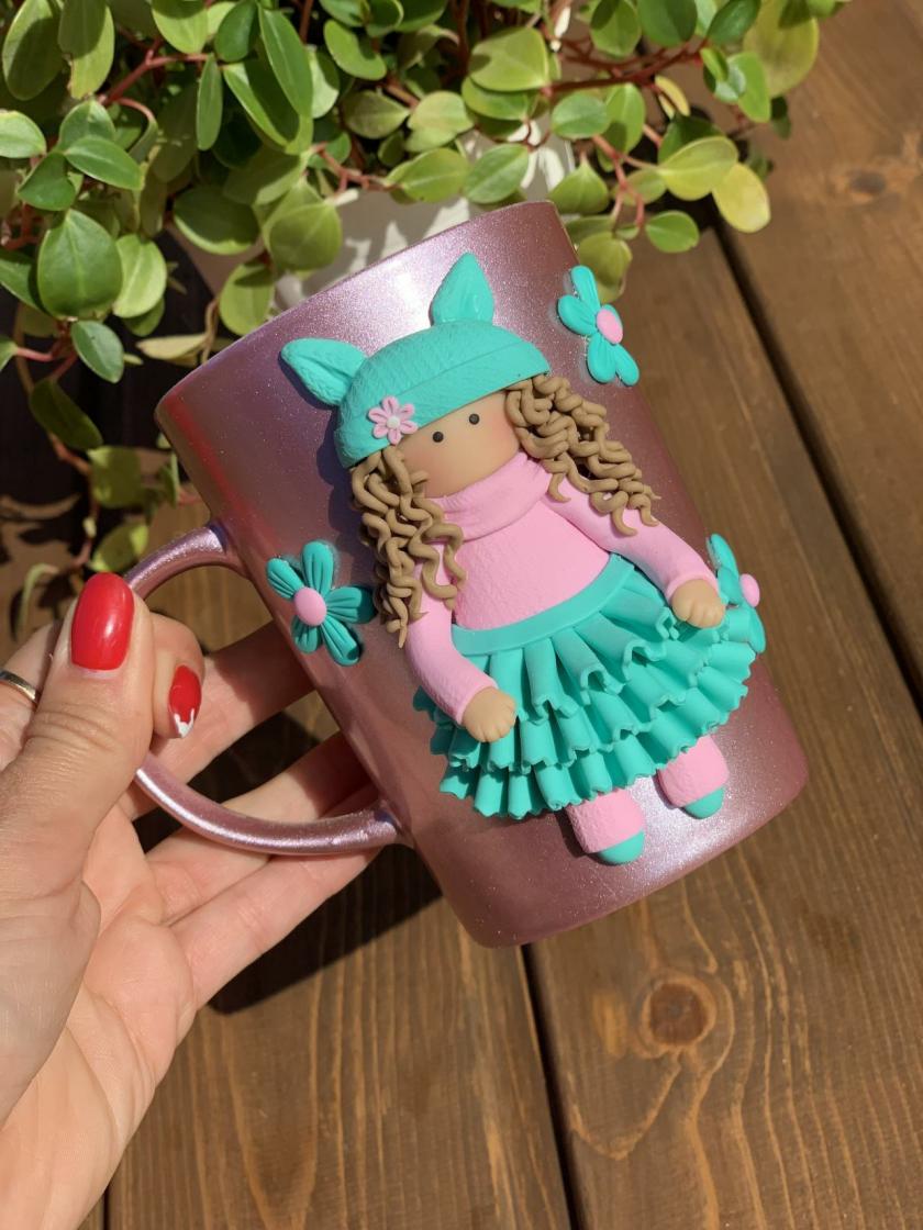 Tableware And Kitchenware | Cup Turner, Daughter Gift, Britday Cozy Mug, Pink Cup With A Girl, Princess Cup, Handmade Cup, Niece, Cup For Children, Cup With A Doll Housewares Tableware And Kitchenware