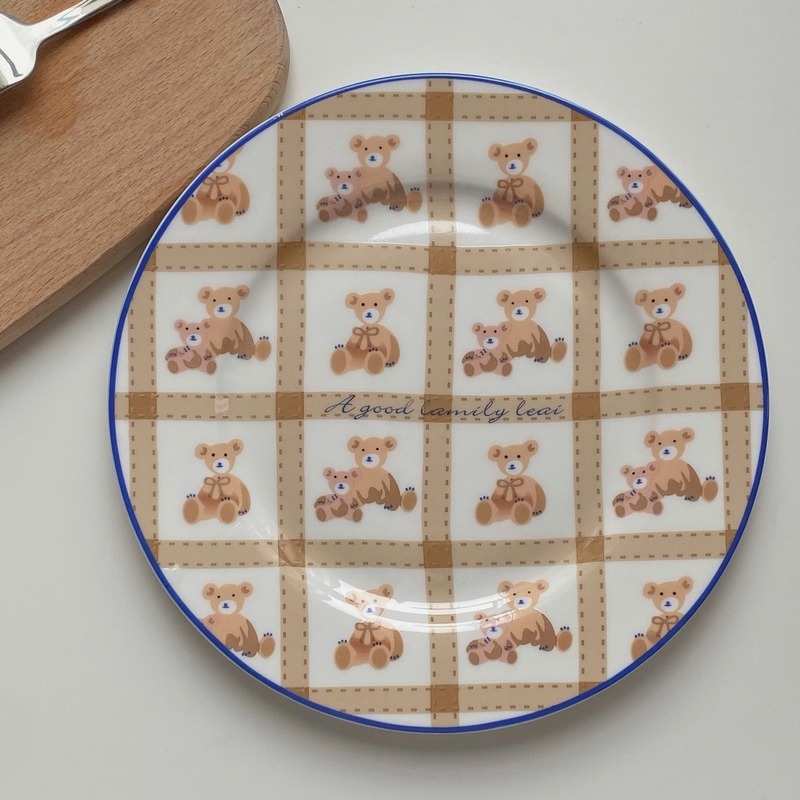 Tableware And Kitchenware | Cute Cartoon Korean Style Cute Brown Bear Ceramic Plate High Temperature Salad Dessert Plate Breakfast Plate Housewares Tableware And Kitchenware