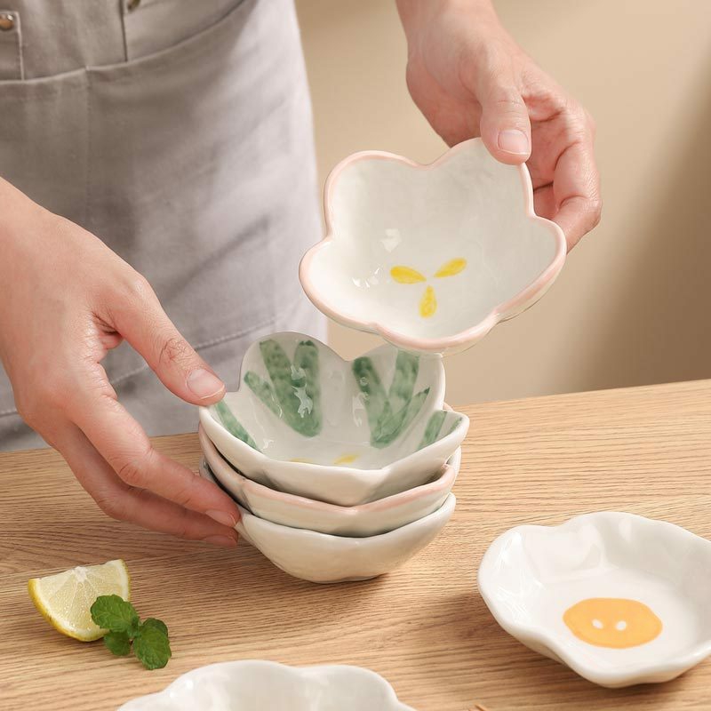 Tableware And Kitchenware | Cute Ceramics Plate Flavor Small Dish Seasoning Dish Food Plate Pot Japanese Sauce Dish Flower Shape Dish Housewares Tableware And Kitchenware