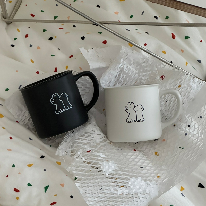 Tableware And Kitchenware | Cute Dog Pattern Coffee Cup Black And White Couple Milk Mug Simple Style Frosted Ceramic Coffee Cup Set Housewares Black