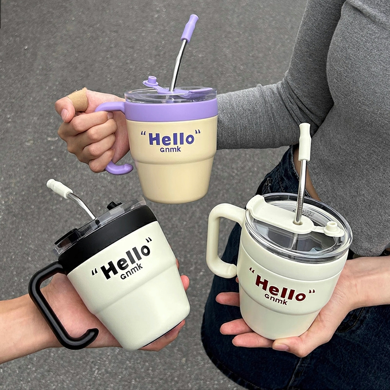 Tableware And Kitchenware | Cute Korean Coffee Thermal Cup Thermos Mug Stainless Steel Cup With Straw Lid For Cold Drinks Water Tea Milk Portable Bottle Housewares blue