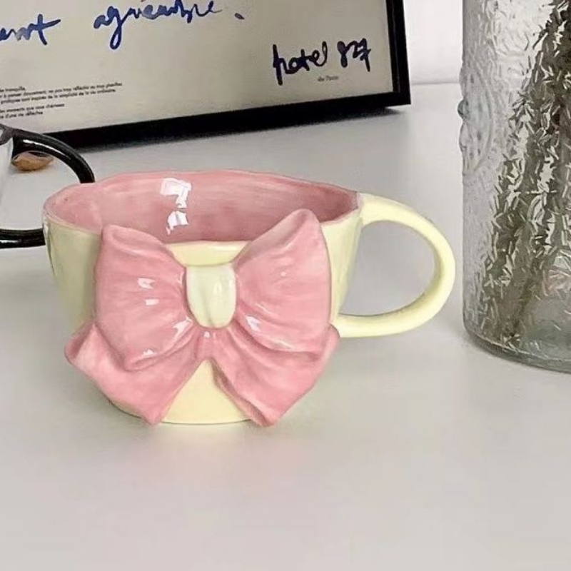 Tableware And Kitchenware | Cute Three-Dimensional Bow Mug Korean Hepburn Storm Dot Black And White With Girl Heart Milk Cup Coffee Cup Housewares Black