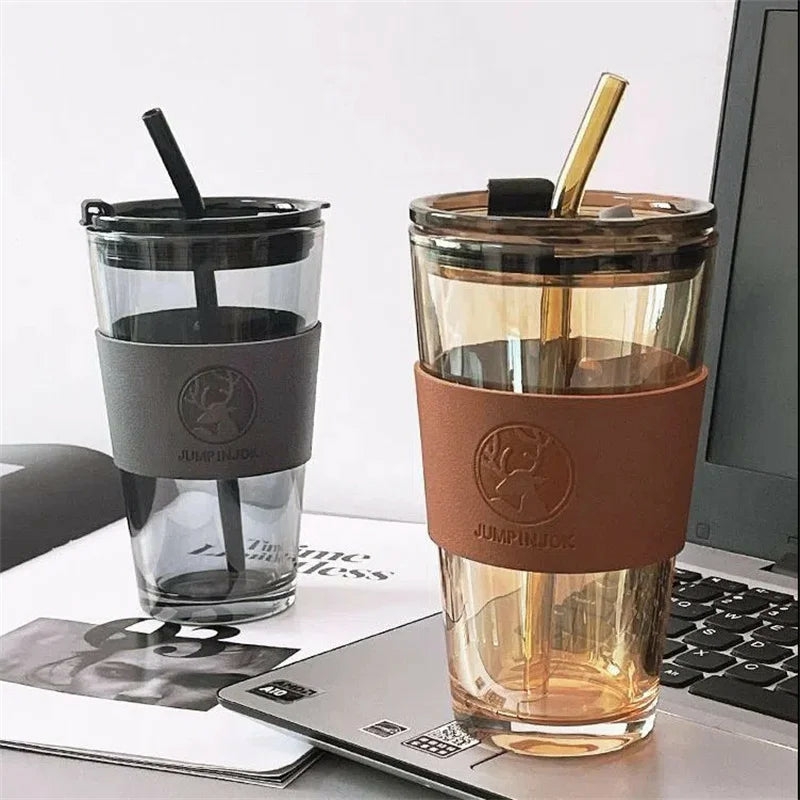 Tableware And Kitchenware | Double Wall Glass Travel Tumbler With Straw Housewares 350 White