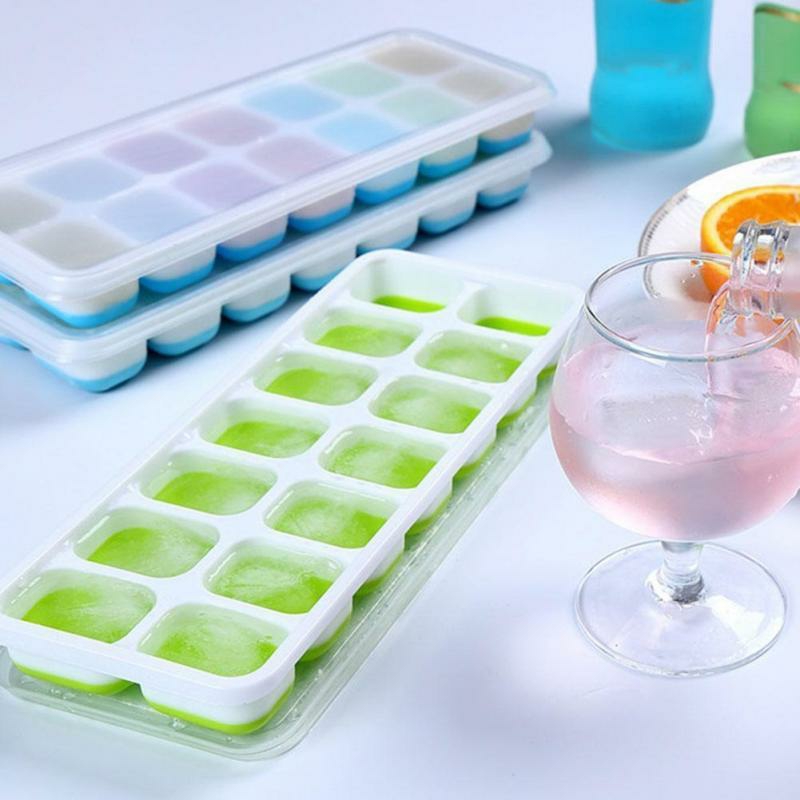 Tableware And Kitchenware | Food Grade Ice Cube Molds 14 Grids Silicone Ice Tray With Lid Housewares blue