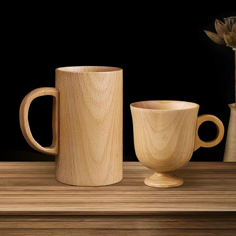 Tableware And Kitchenware | High Quality, Two Pieces,Environmentally Friendly Wood Mug, Creative Wooden Mug, Coffee Mug, Household Solid Wood Handle Handy Cup Housewares As Picture