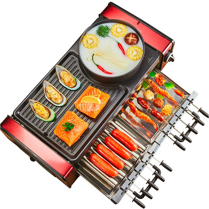 Tableware And Kitchenware | Household Electric Grill Three-In-One Machine Smokeless Nonstick Automatic Rotation Skewers Housewares Tableware And Kitchenware