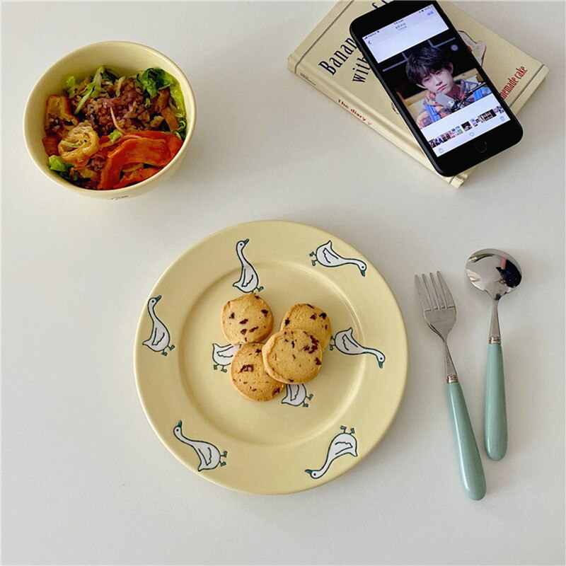 Tableware And Kitchenware | Ins Yellow Cartoon Ceramic Round Salad Plates Vintage Plate Housewares Tableware And Kitchenware