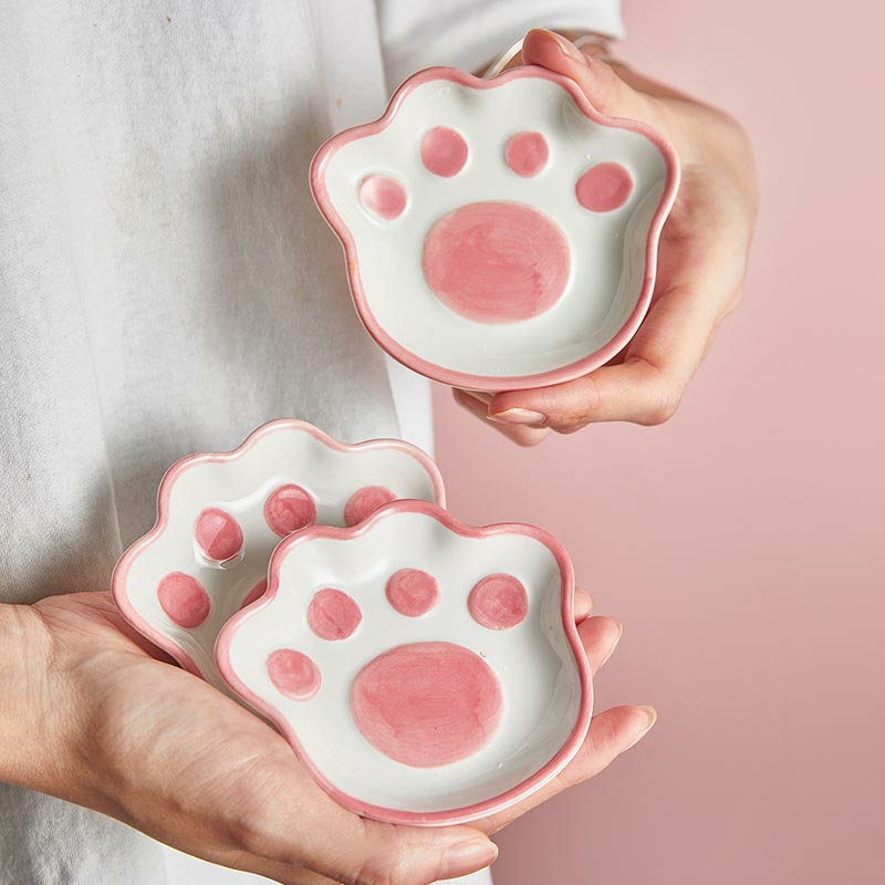 Tableware And Kitchenware | Japanese Cute Cat’s Paw Taste Dish Ceramic Cartoon Dessert Plate Soy Fruit Sauce Dish Seasoning Bowl Household Dip Dishes Housewares Tableware And Kitchenware