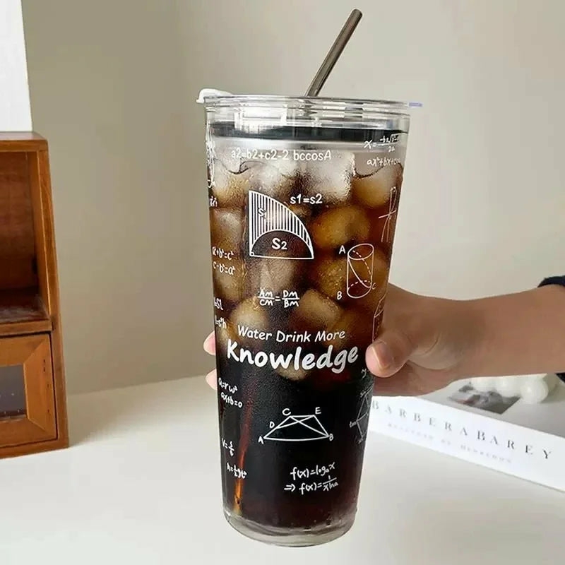 Tableware And Kitchenware | Math Formula Iced Coffee Tumbler With Straw Housewares Alphabet Pattern