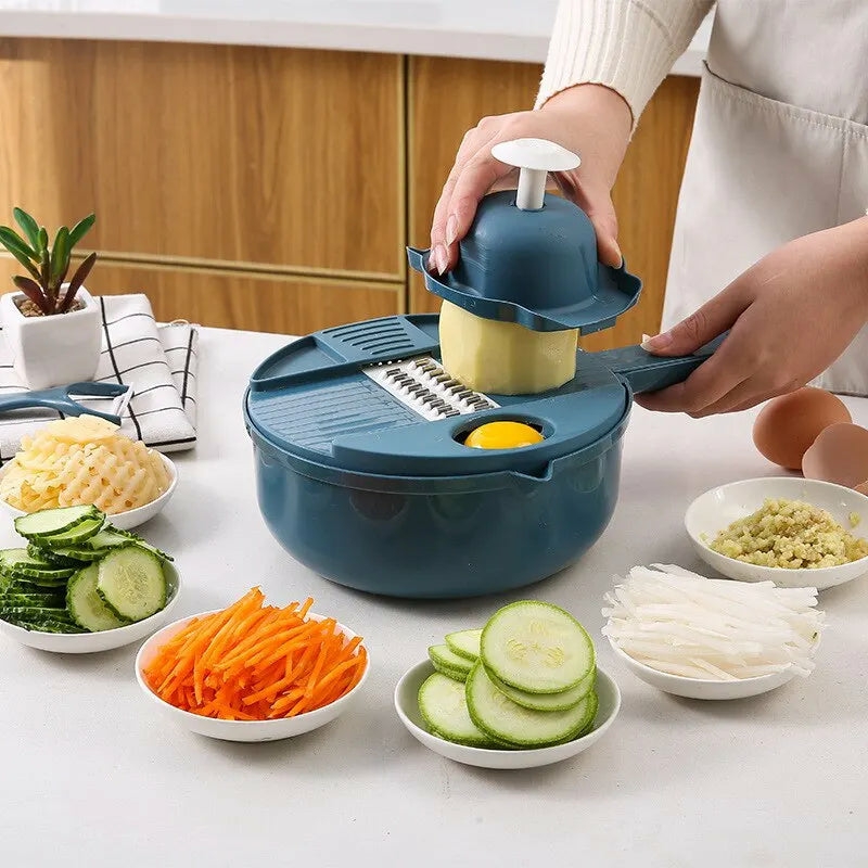 Tableware And Kitchenware | Multi-Function Vegetable Slicer With Drain Basket Housewares blue