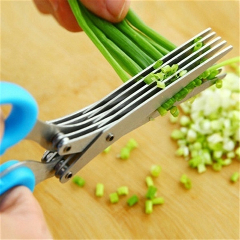 Tableware And Kitchenware | Multi-Functional Stainless Steel Kitchen Knives Multi-Layers Scissors Sushi Shredded Scallion Cut Herb Spices Scissors Housewares Black