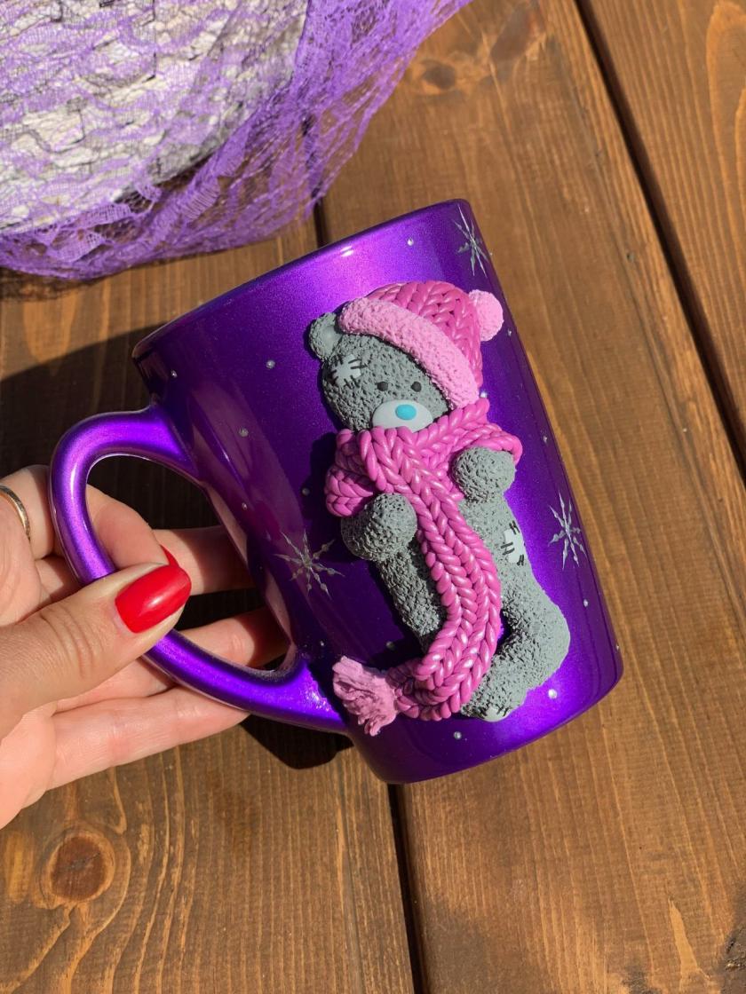 Tableware And Kitchenware | Purple Glass Mug With Teddy Bear, Children Porcelain Tea Cup, Gift For Girl, Cute Mug, Cup For Teddy Bear, Gift For Baby Niece, Handmade Mug Housewares Tableware And Kitchenware