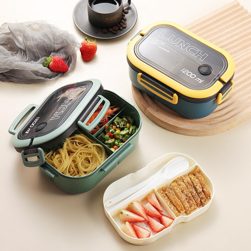 Tableware And Kitchenware | Single Double-Layer Lunch Box Portable Compartment Fruit Food Box Microwave Lunch Box With Fork And Spoon Picnic Fresh Box Housewares blue