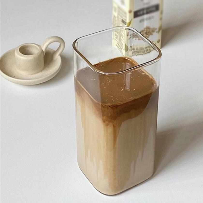 Tableware And Kitchenware | Square Heat Resistant Transparent Coffee Glass Mug Milk Tea Juice Glass Water Cup With Lid And Straw Coffee Cup Drink Mug Housewares Tableware And Kitchenware